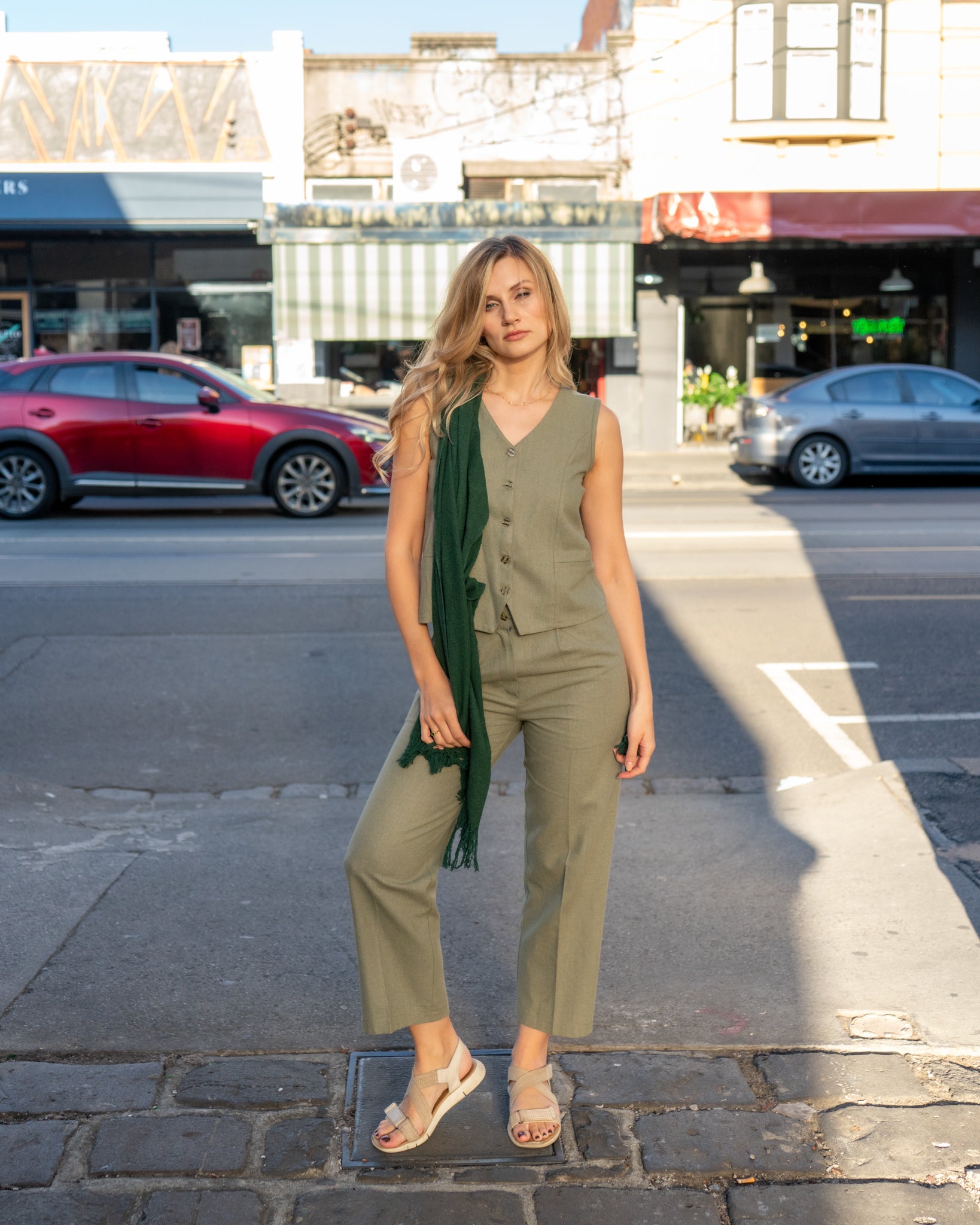 Coastal Organic Loomed Cotton Green Waistcoat