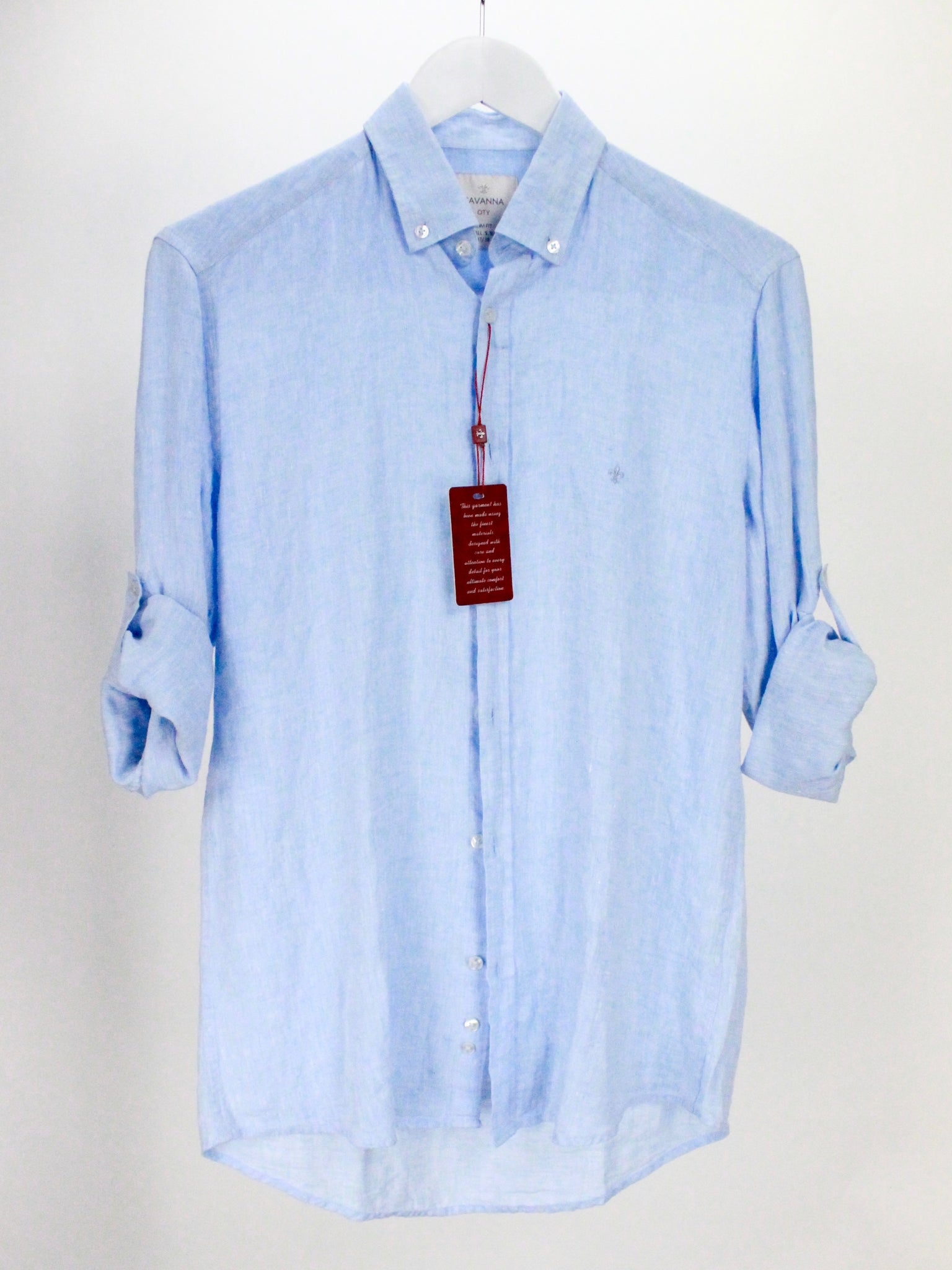 Collard Linen Shirt- Light Blue